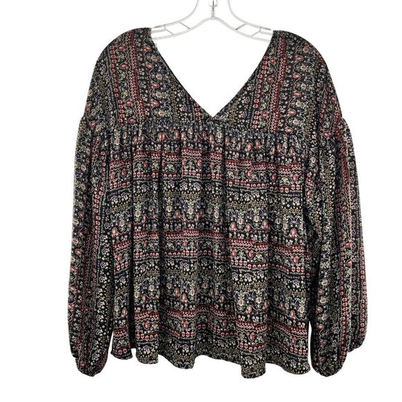 Ces Femme V-Neck Peasant Top Multicolor Print Size Small - Picture 1 of 9